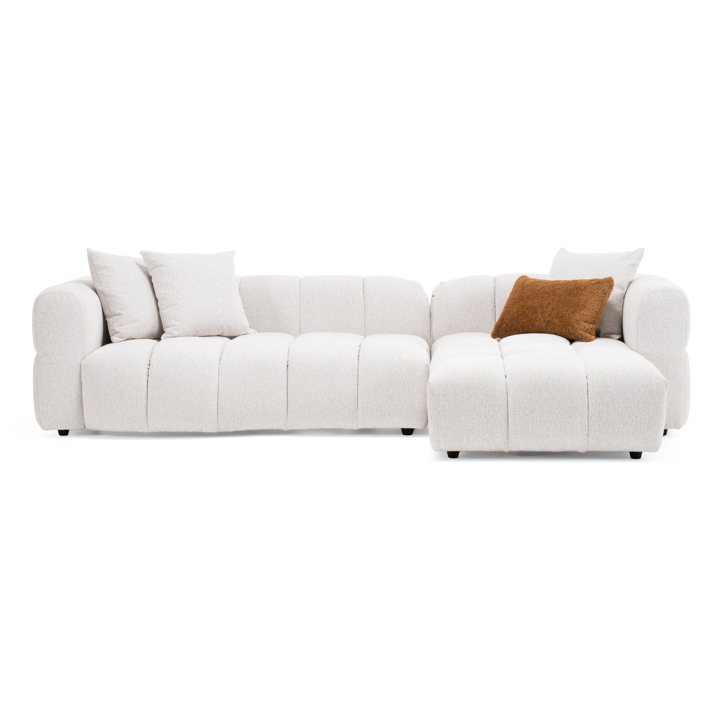Freya - Modern Beige Fabric Sectional Sofa with Console