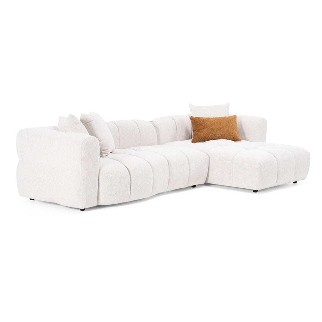 Freya - Modern Beige Fabric Sectional Sofa with Console
