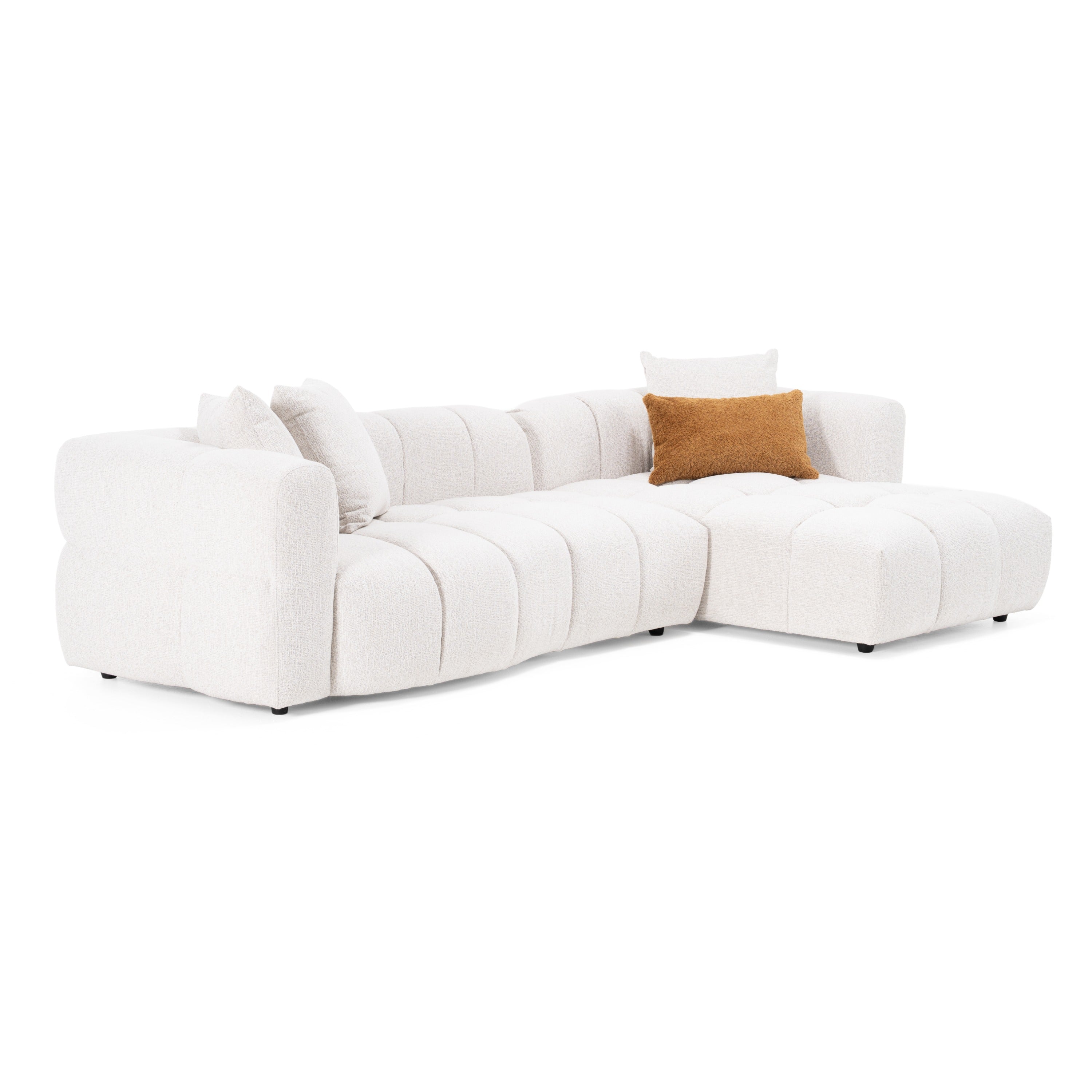 Freya - Modern Beige Fabric Sectional Sofa with Console