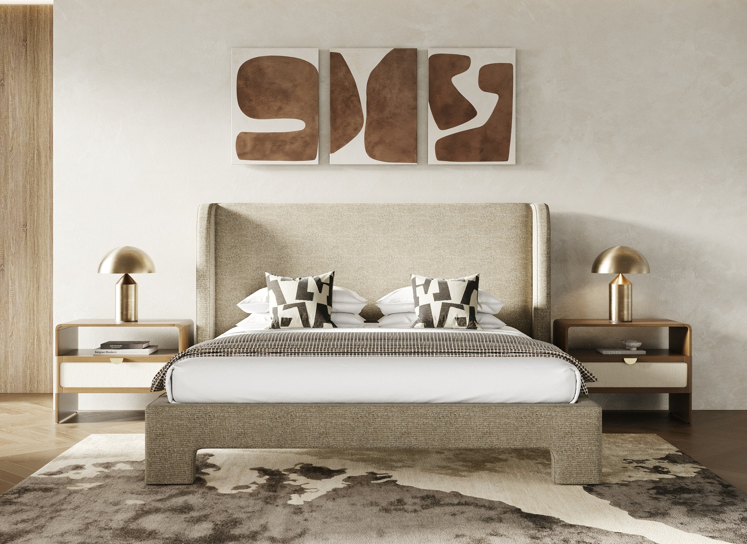 Emilio - Modern Beige Fabric Bed - Modern Beige Fabric Bed