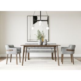 Castillo + Jordan - Modern Grey Fabric + Walnut 4-Piece Dining Set