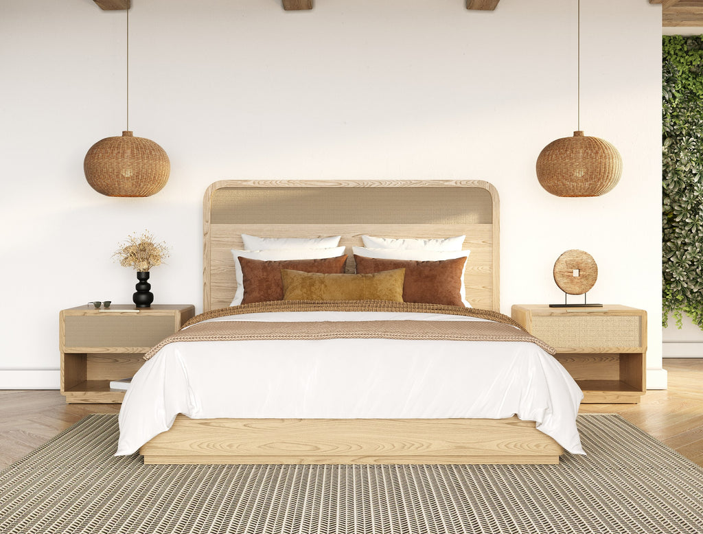 Eastern King Gavin - Modern Natural Ash + Rattan Bed - Modern Natural Ash + Rattan Bed