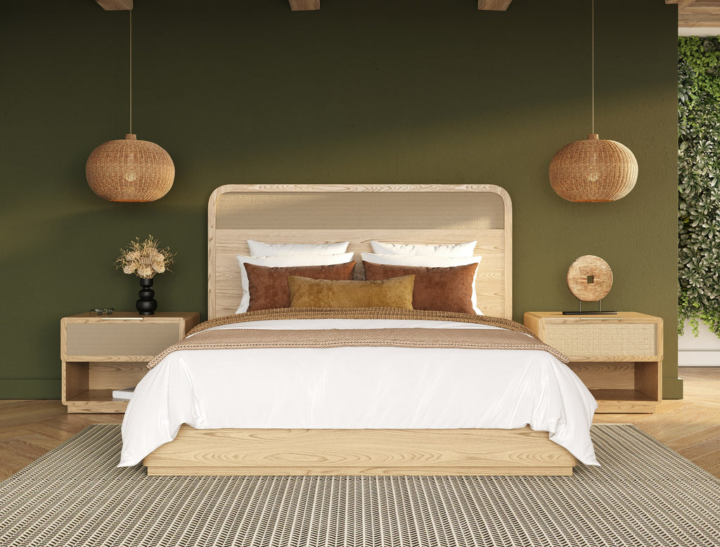 Eastern King Gavin - Modern Natural Ash + Rattan Bed - Modern Natural Ash + Rattan Bed