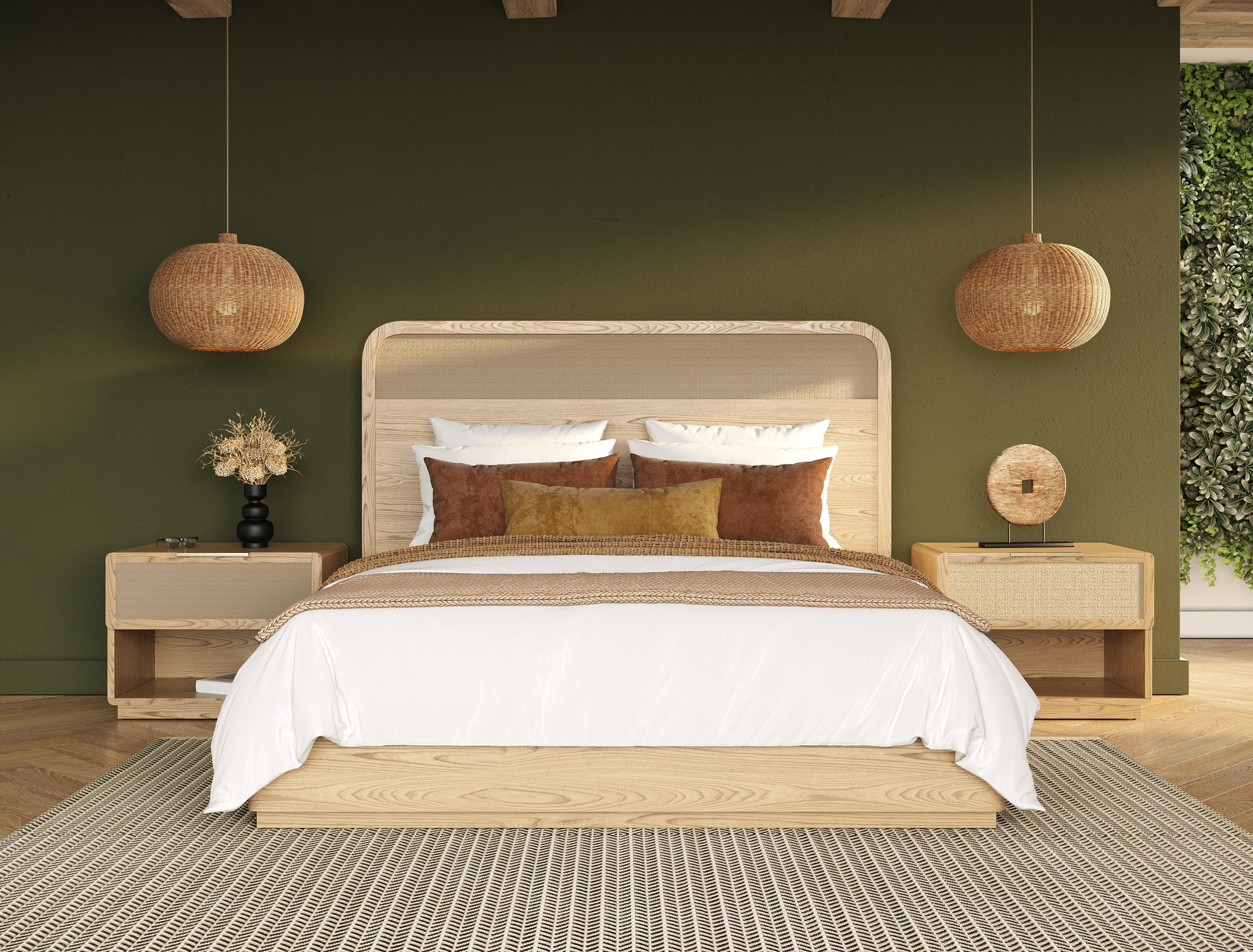 Eastern King Gavin - Modern Natural Ash + Rattan Bed - Modern Natural Ash + Rattan Bed