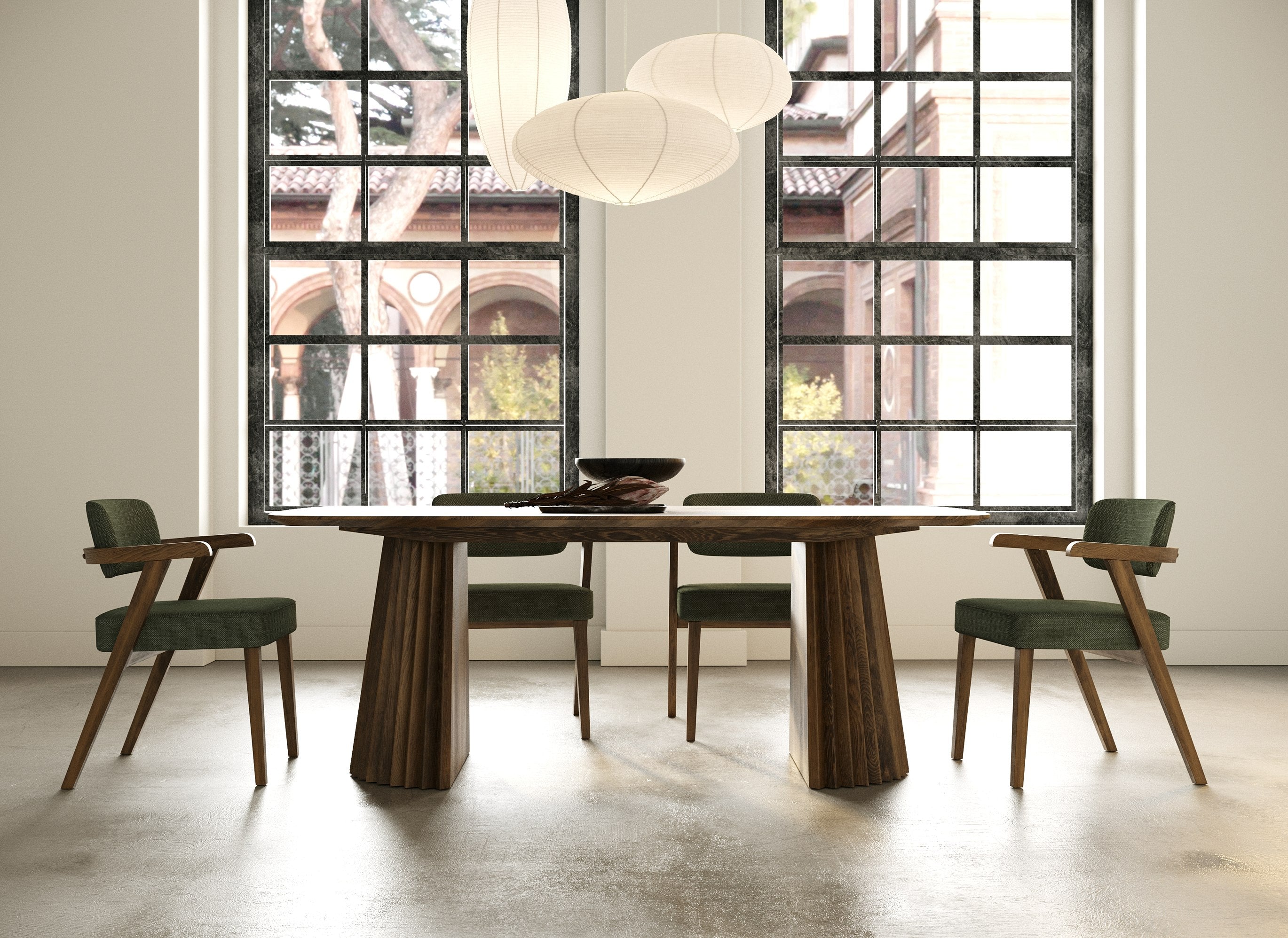 Sacks - Mid-Century Modern Green Fabric + Walnut Dining Chair