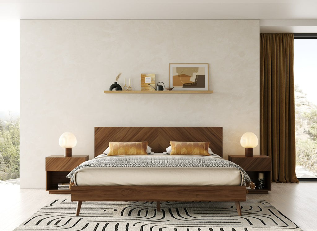Kamela - Modern Walnut Bed - Modern Walnut Bed