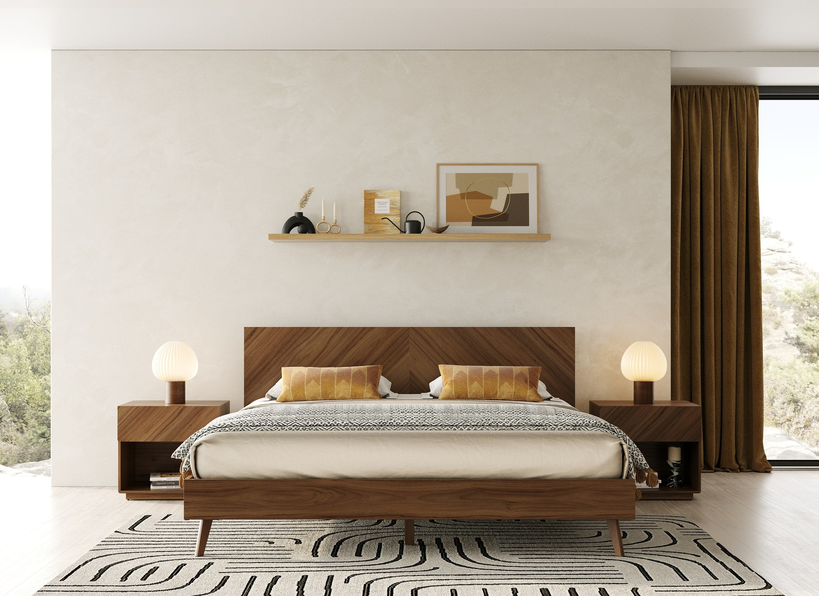 Kamela - Modern Walnut Bed - Modern Walnut Bed