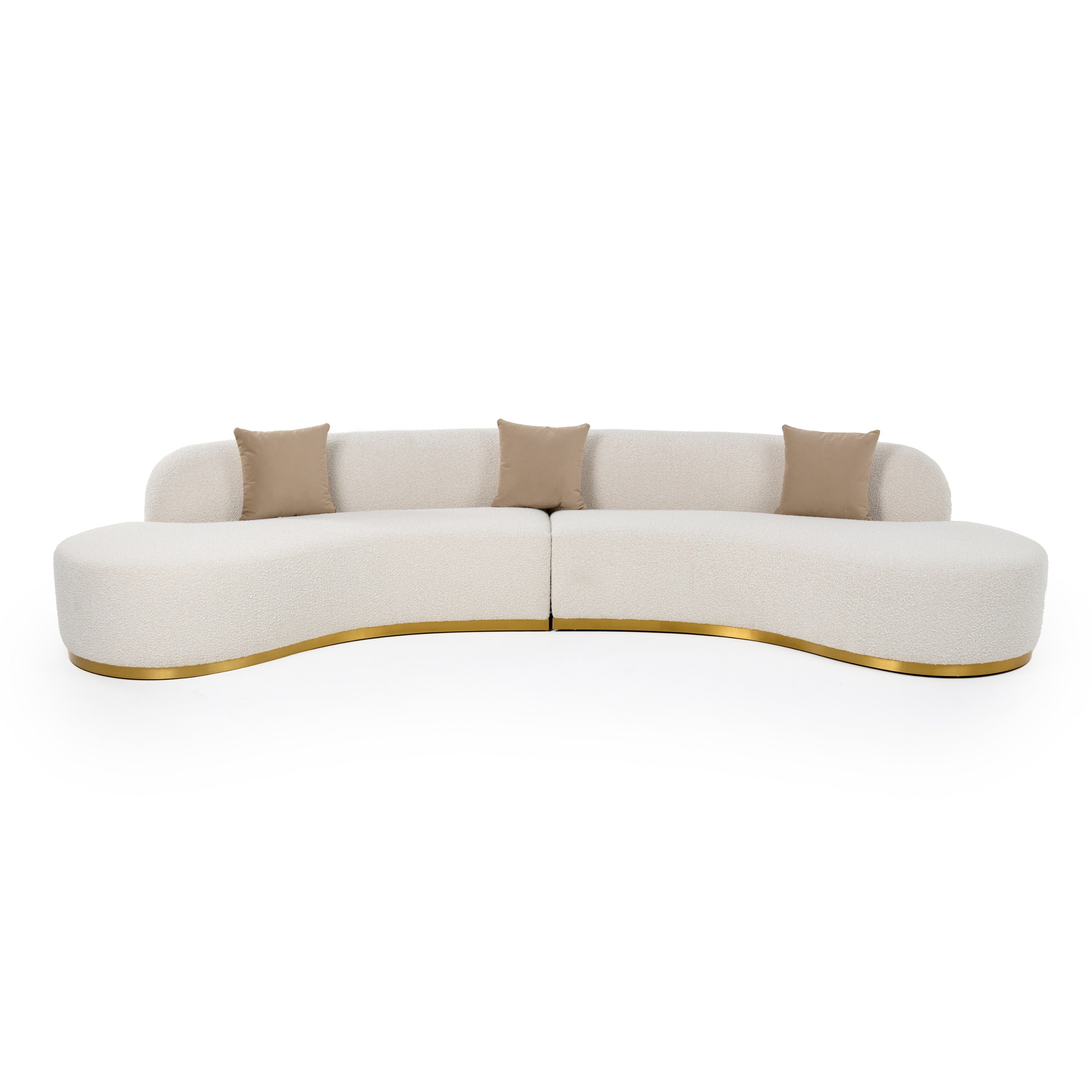 Divani Casa Frontier - Glam Beige Fabric Curved Sectional Sofa with Beige Pillows