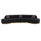 Frontier - Glam Black Fabric Curved Sectional Sofa with Grey Pillows