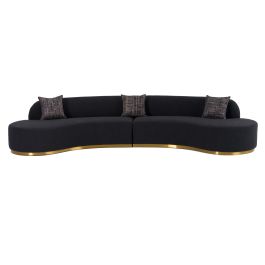 Frontier - Glam Black Fabric Curved Sectional Sofa with Grey Pillows