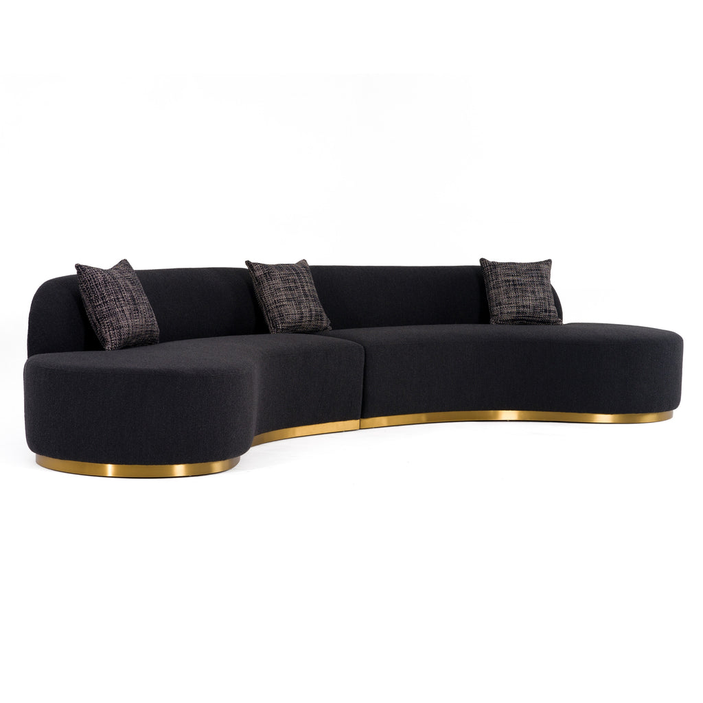 Frontier - Glam Black Fabric Curved Sectional Sofa with Grey Pillows