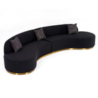 Frontier - Glam Black Fabric Curved Sectional Sofa with Grey Pillows