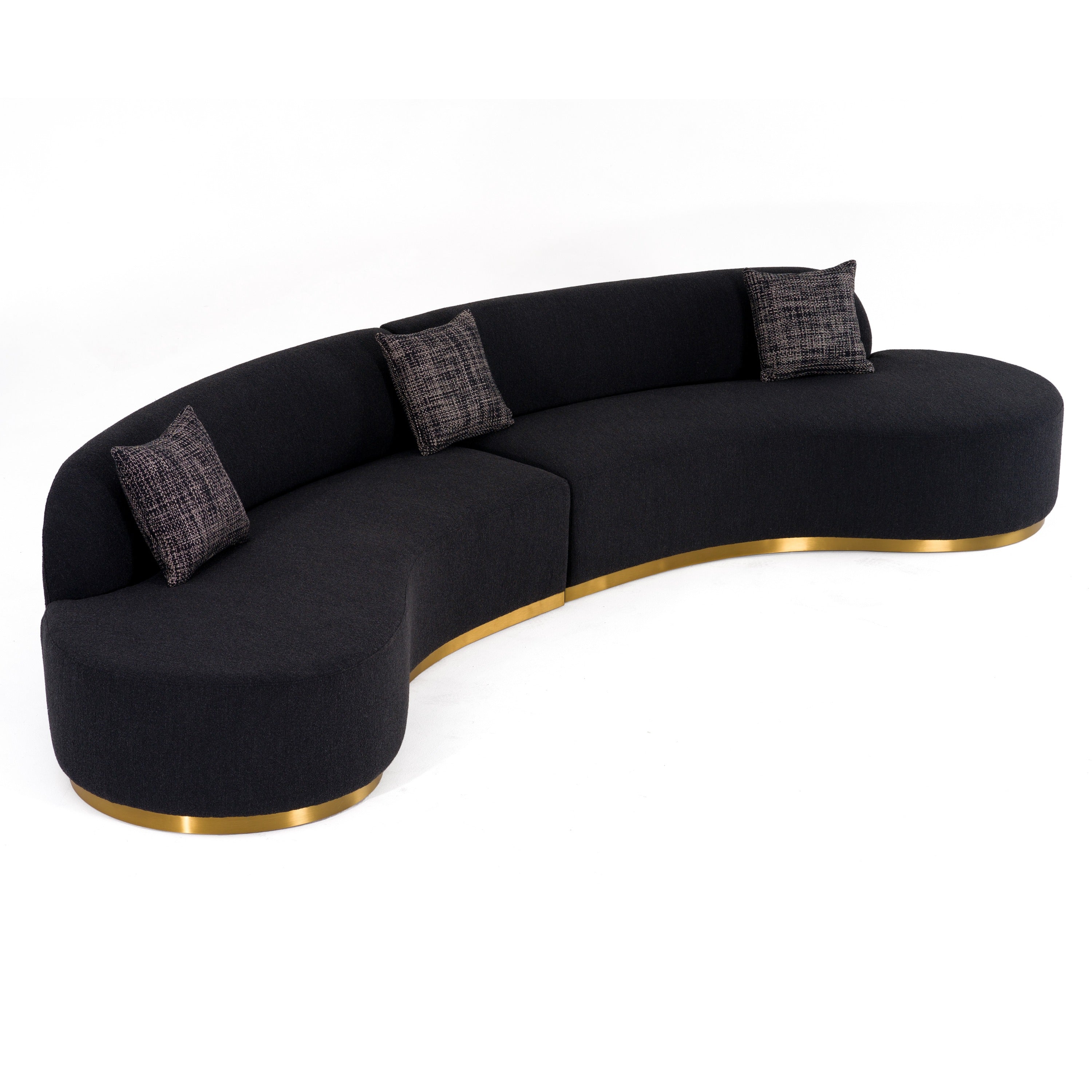 Frontier - Glam Black Fabric Curved Sectional Sofa with Grey Pillows