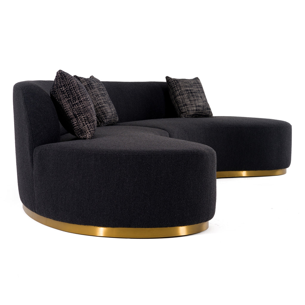 Frontier - Glam Black Fabric Curved Sectional Sofa with Grey Pillows