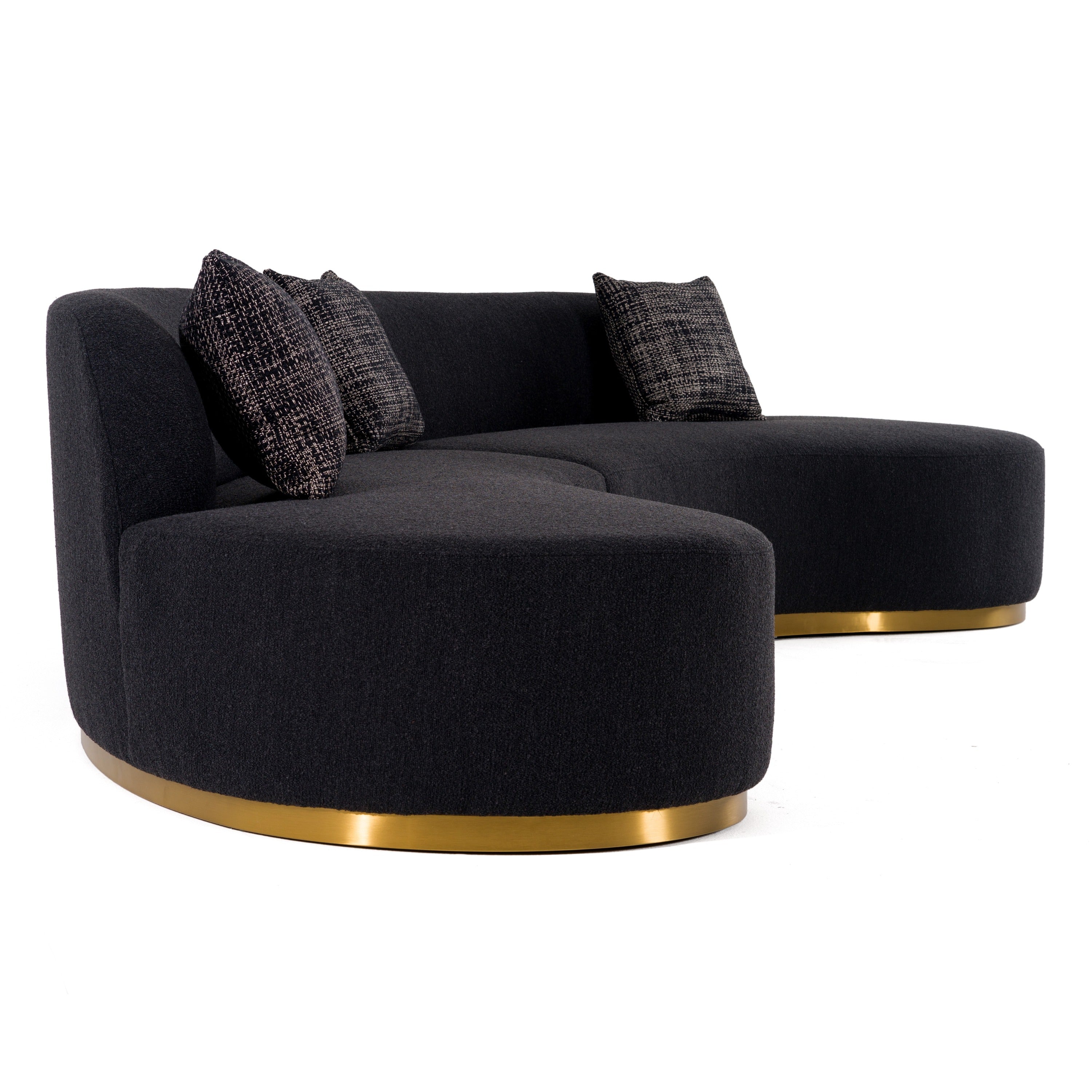 Frontier - Glam Black Fabric Curved Sectional Sofa with Grey Pillows