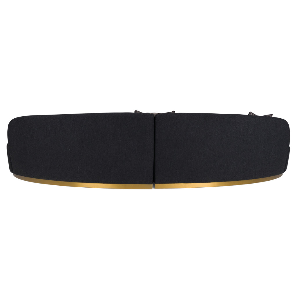 Frontier - Glam Black Fabric Curved Sectional Sofa with Grey Pillows