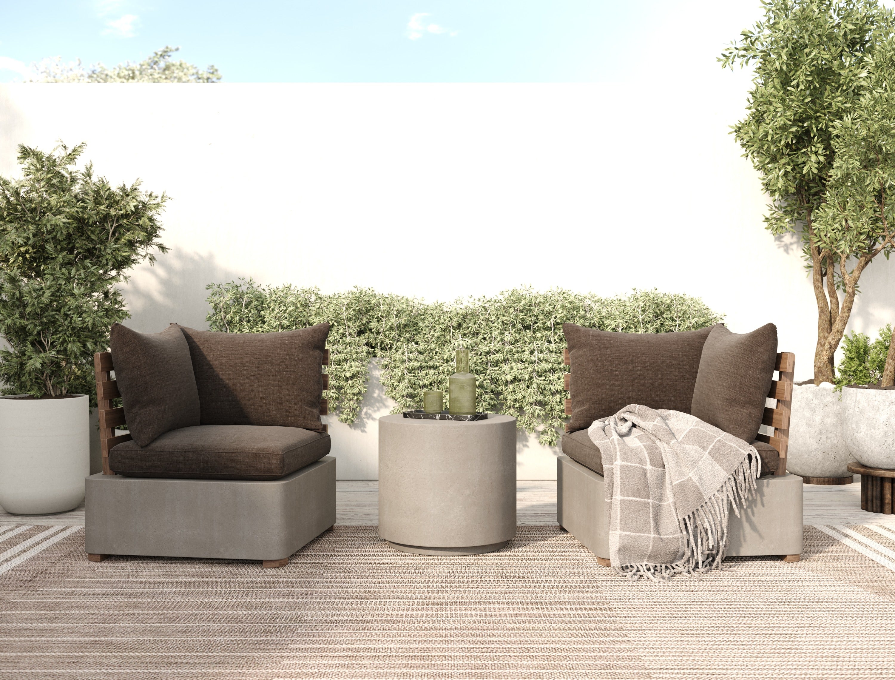 Garza Outdoor Concrete & Teak 2-Piece Corner Set