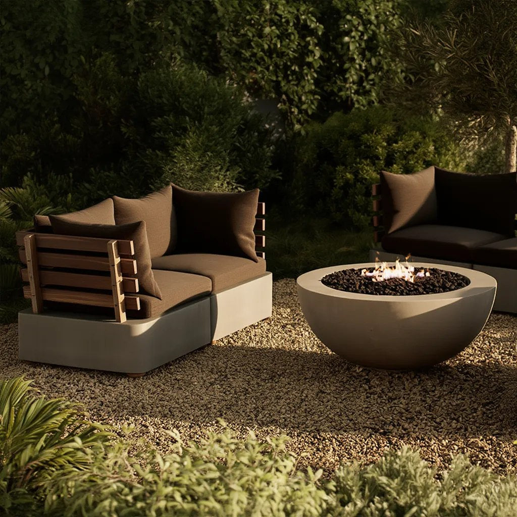 Garza Outdoor Concrete & Teak 2-Piece Corner Set
