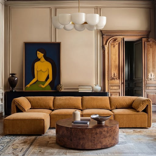 Gene - Modern Ochre Fabric Modular Ottoman