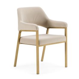 George - Modern Beige Fabric + Antique Brass Dining Chair