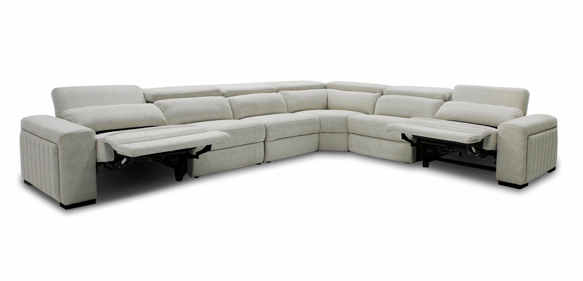 Gering - Modern Beige Fabric Sectional Sofa With 2 Power Recliners