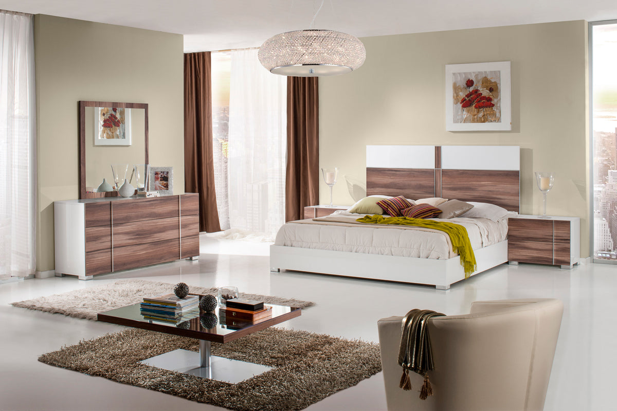 Eastern King Giovanna Italian Modern White and Cherry EK Bed