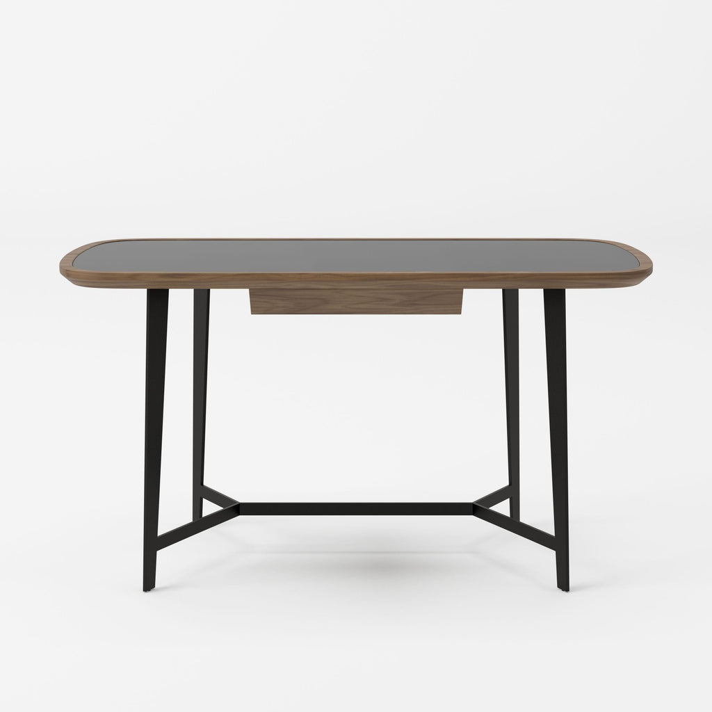 Girard - Modern Walnut & Black Glass Desk