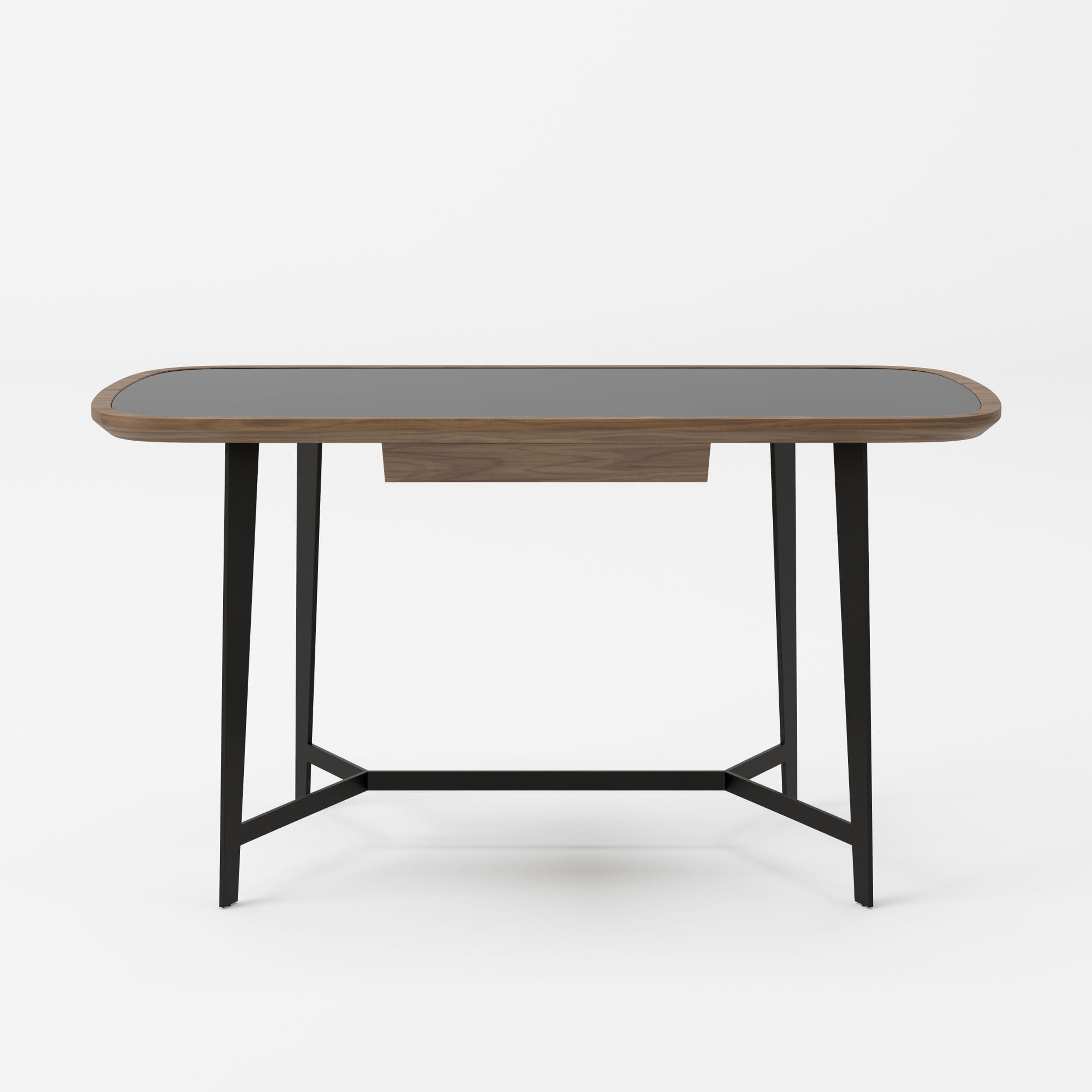 Girard - Modern Walnut & Black Glass Desk