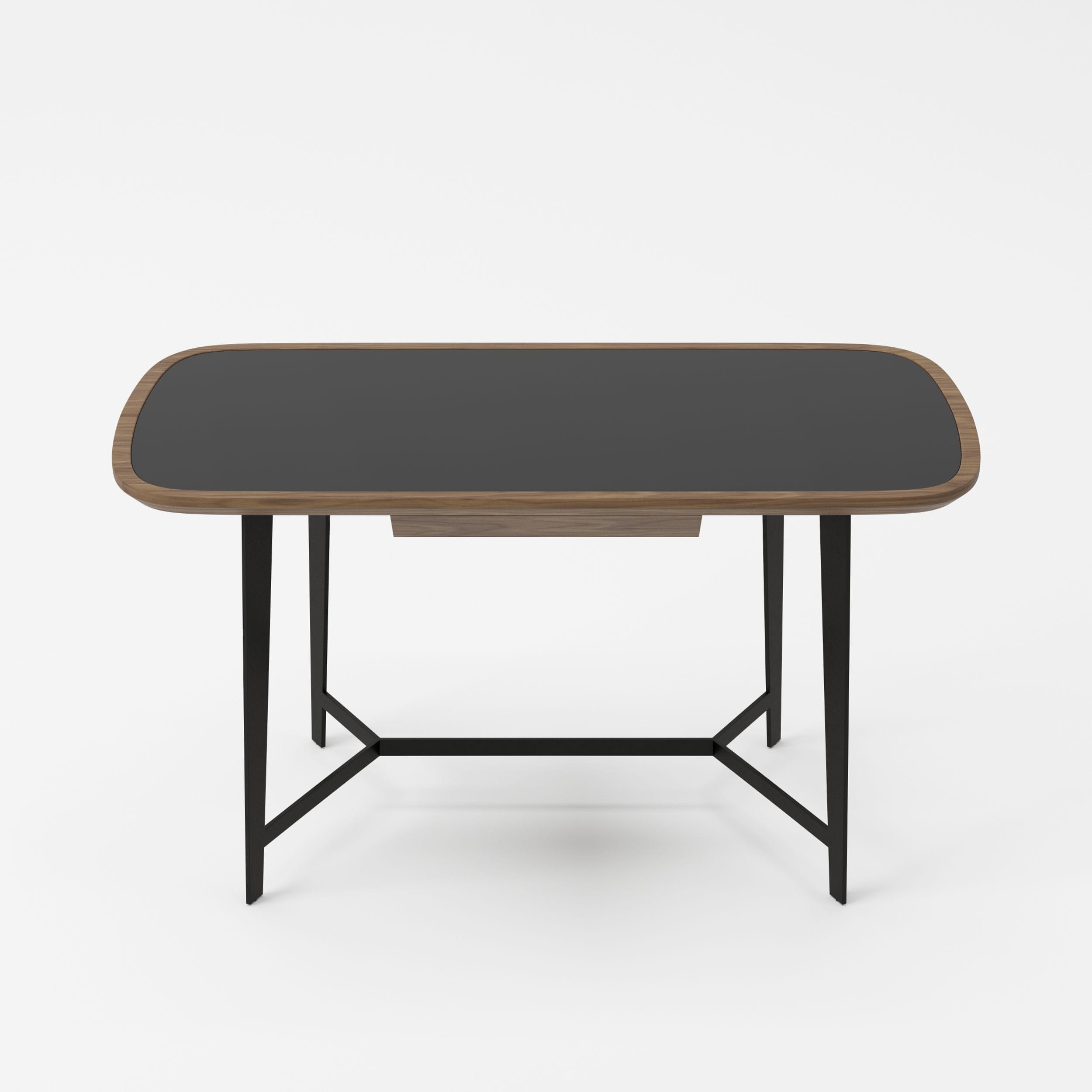 Girard - Modern Walnut & Black Glass Desk