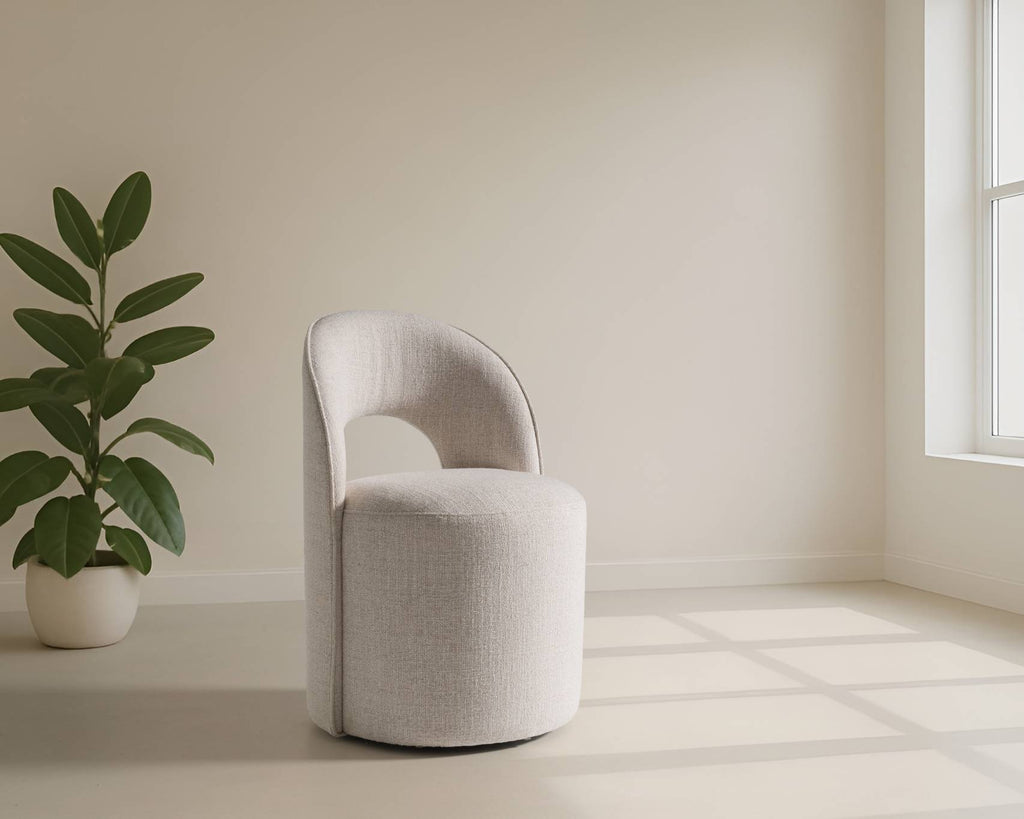 Gordon - Modern Cream Fabric Swivel Dining Chair