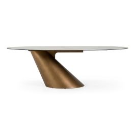Gresham - Contemporary White Ceramic + Brushed Brass Dining Table
