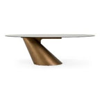 Gresham - Contemporary White Ceramic + Brushed Brass Dining Table
