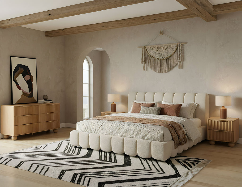 Harris - Modern Off-White Fabric Bed - Modern Off - White Fabric Bed