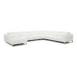 Hawkey - Contemporary White Full Leather U Shaped Left Facing Sectional Sofa
