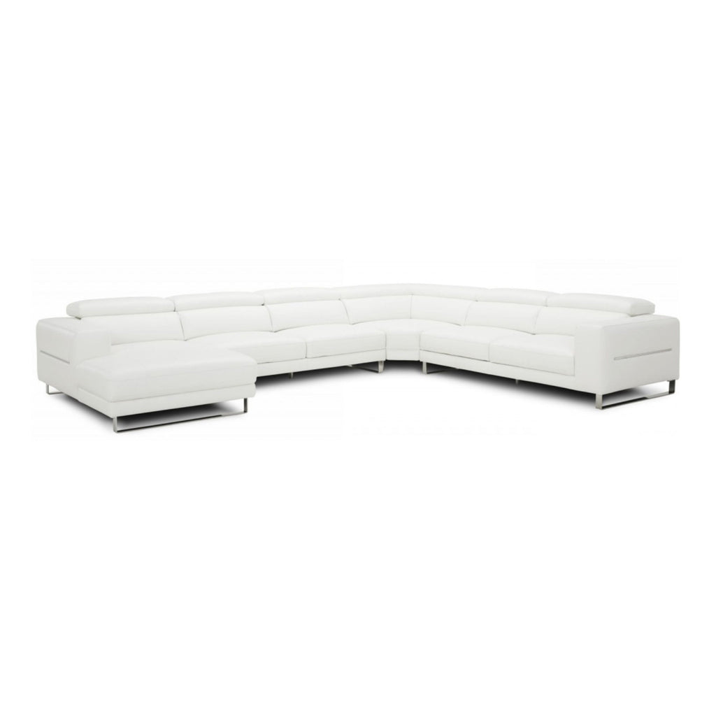 Hawkey - Contemporary White Full Leather U Shaped Left Facing Sectional Sofa