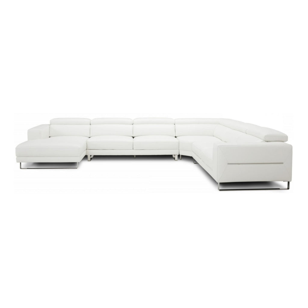 Hawkey - Contemporary White Full Leather U Shaped Left Facing Sectional Sofa
