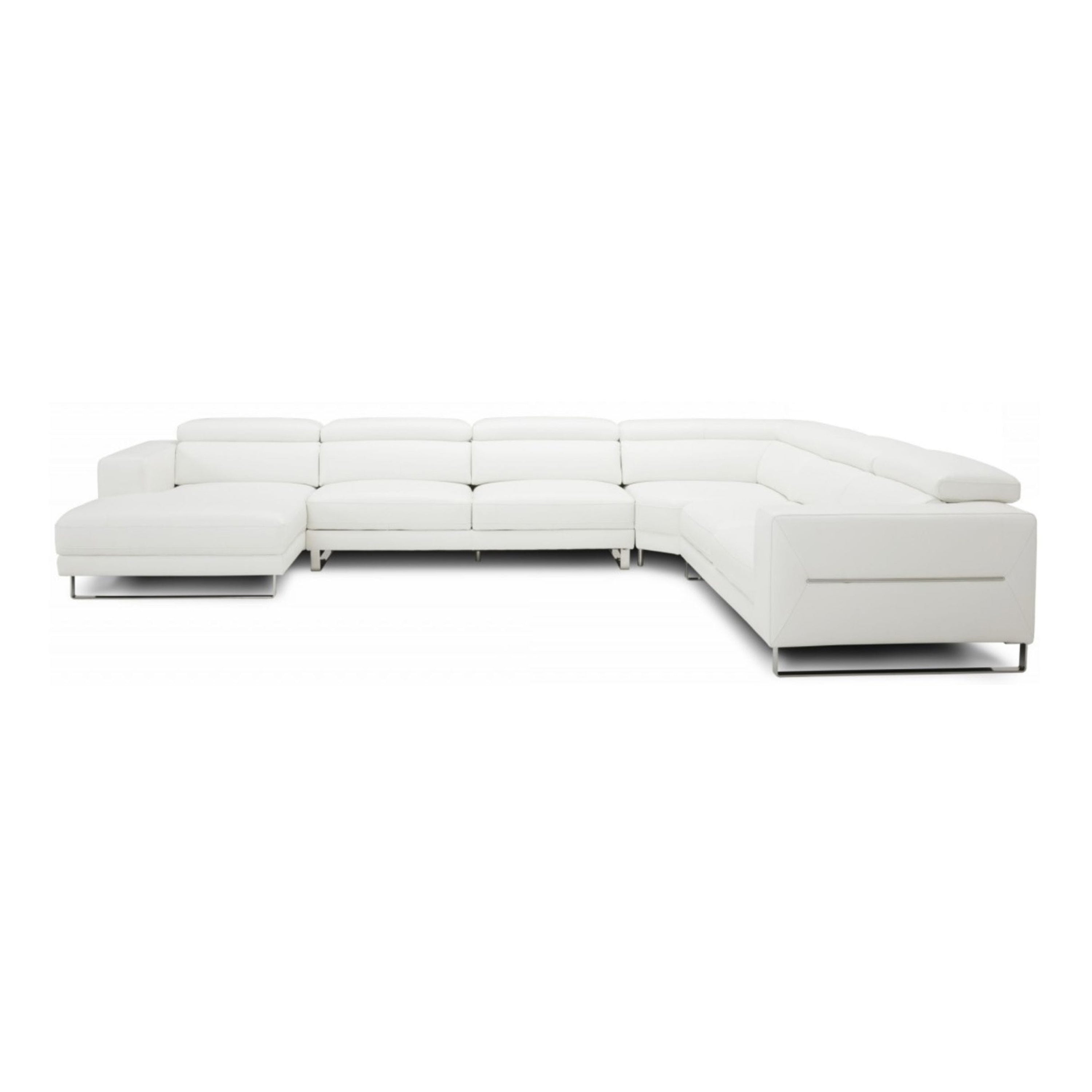 Hawkey - Contemporary White Full Leather U Shaped Left Facing Sectional Sofa