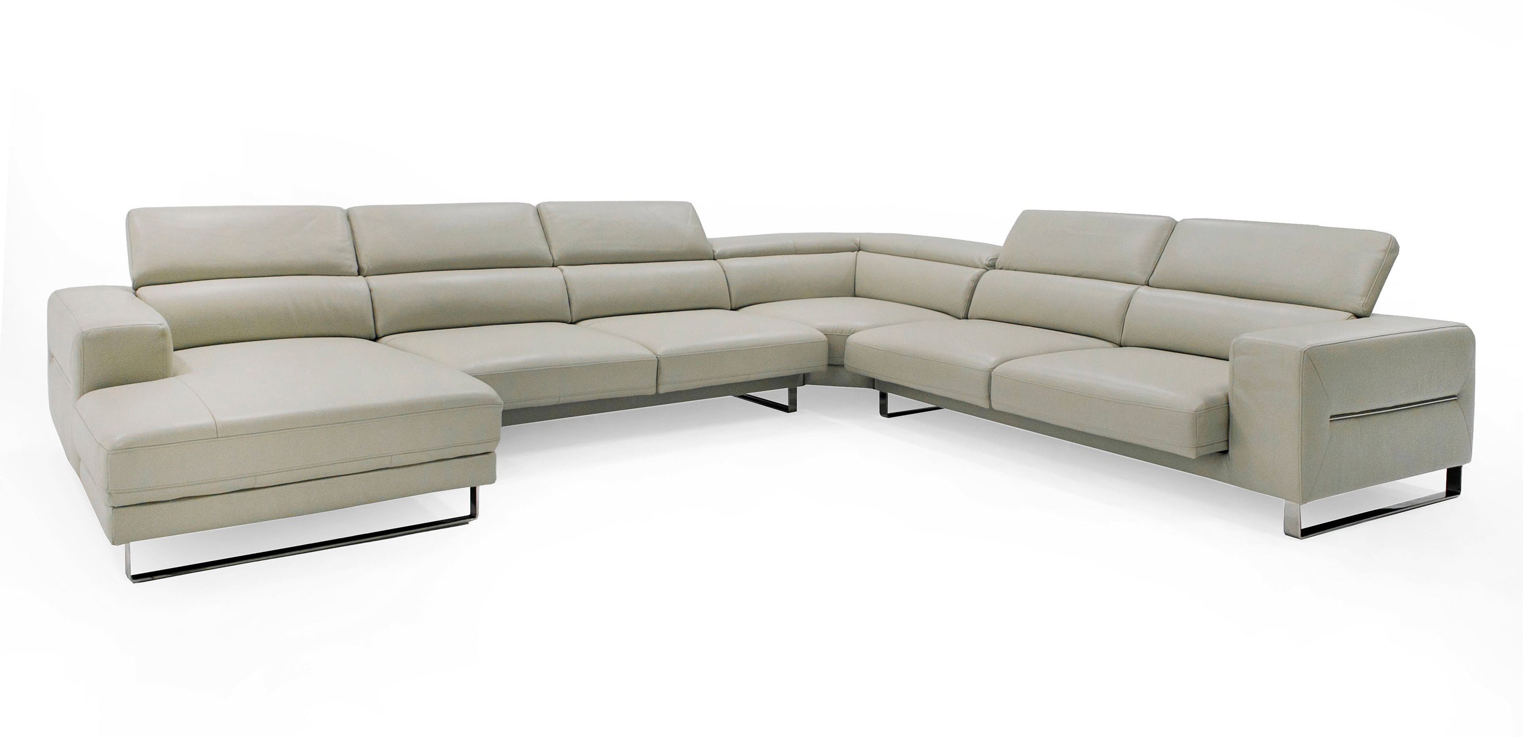 Hawkey - Contemporary Light Grey Leather LAF Chaise Sectional Sofa