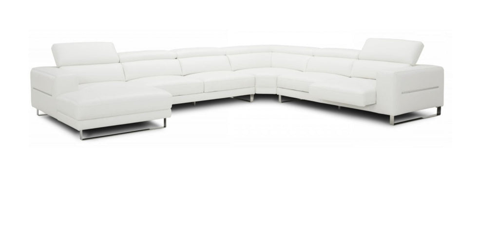 Hawkey - Contemporary White Full Leather U Shaped Left Facing Sectional Sofa