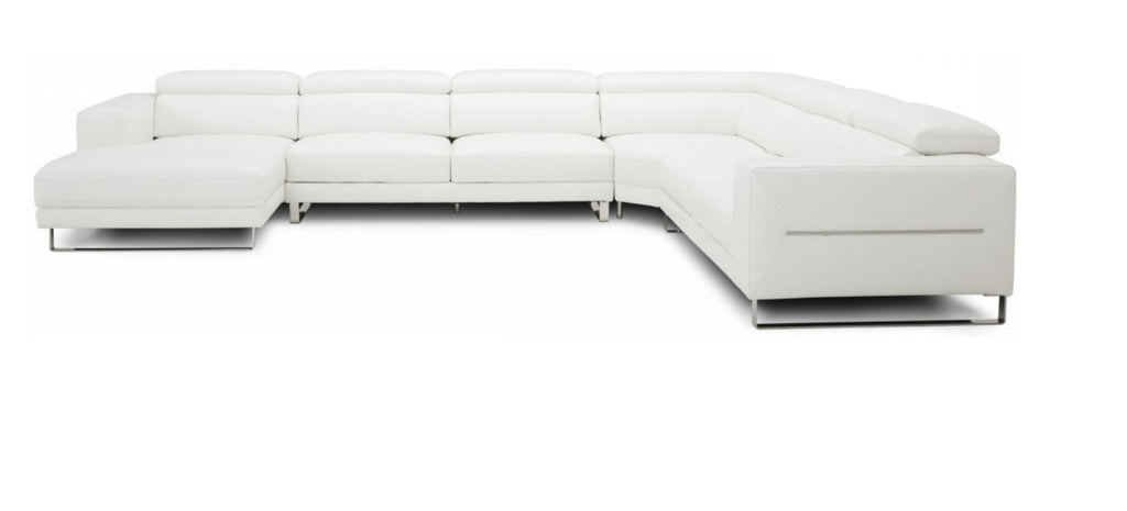 Hawkey - Contemporary White Full Leather U Shaped Left Facing Sectional Sofa