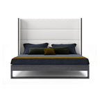 Heloise - Eastern King Contemporary White Leather & Grey Elm Trim Bed - Eastern King Contemporary White Leather & Grey Elm Trim Bed