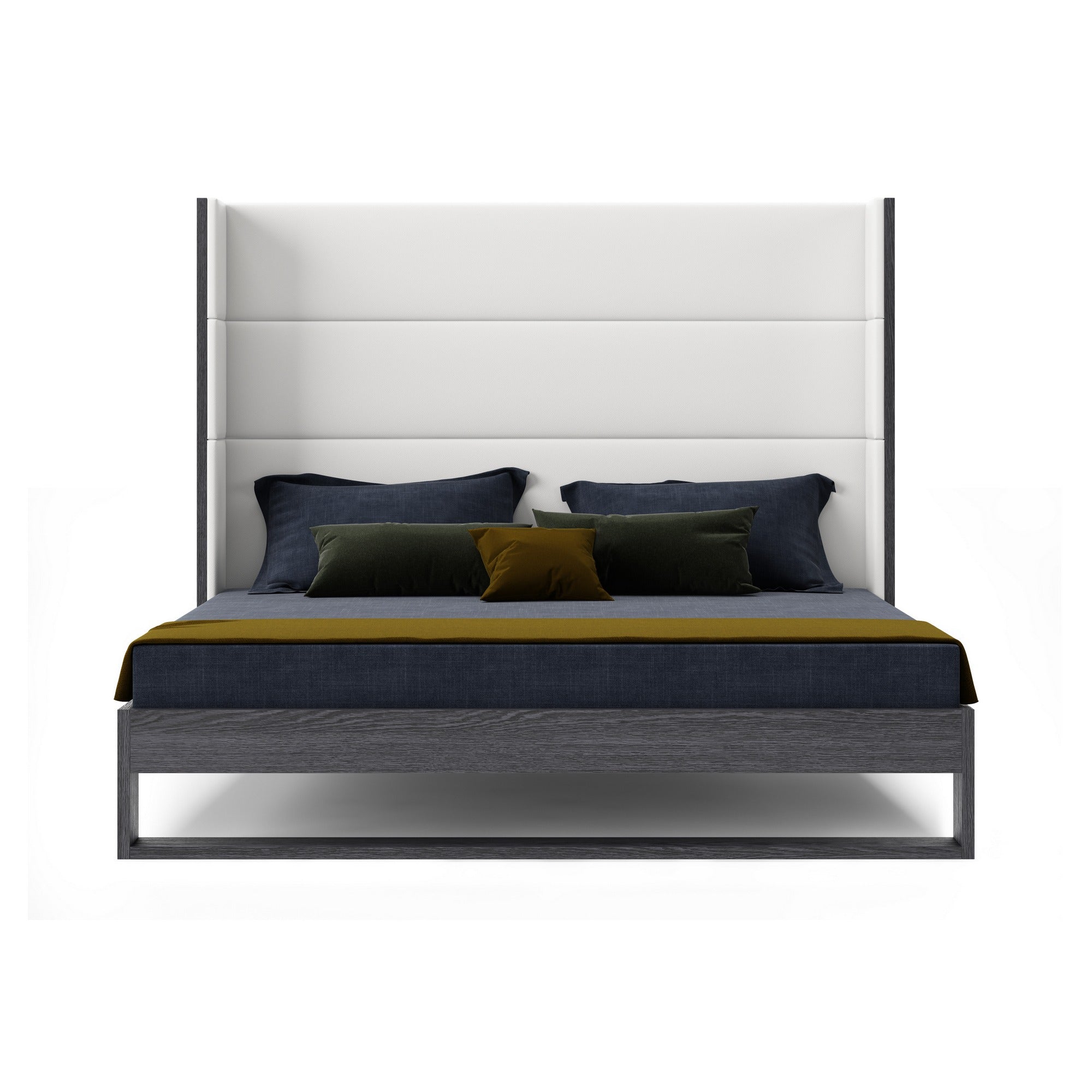 Heloise - Eastern King Contemporary White Leather & Grey Elm Trim Bed - Eastern King Contemporary White Leather & Grey Elm Trim Bed