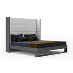 Heloise - Eastern King Contemporary White Leather & Grey Elm Trim Bed - Eastern King Contemporary White Leather & Grey Elm Trim Bed