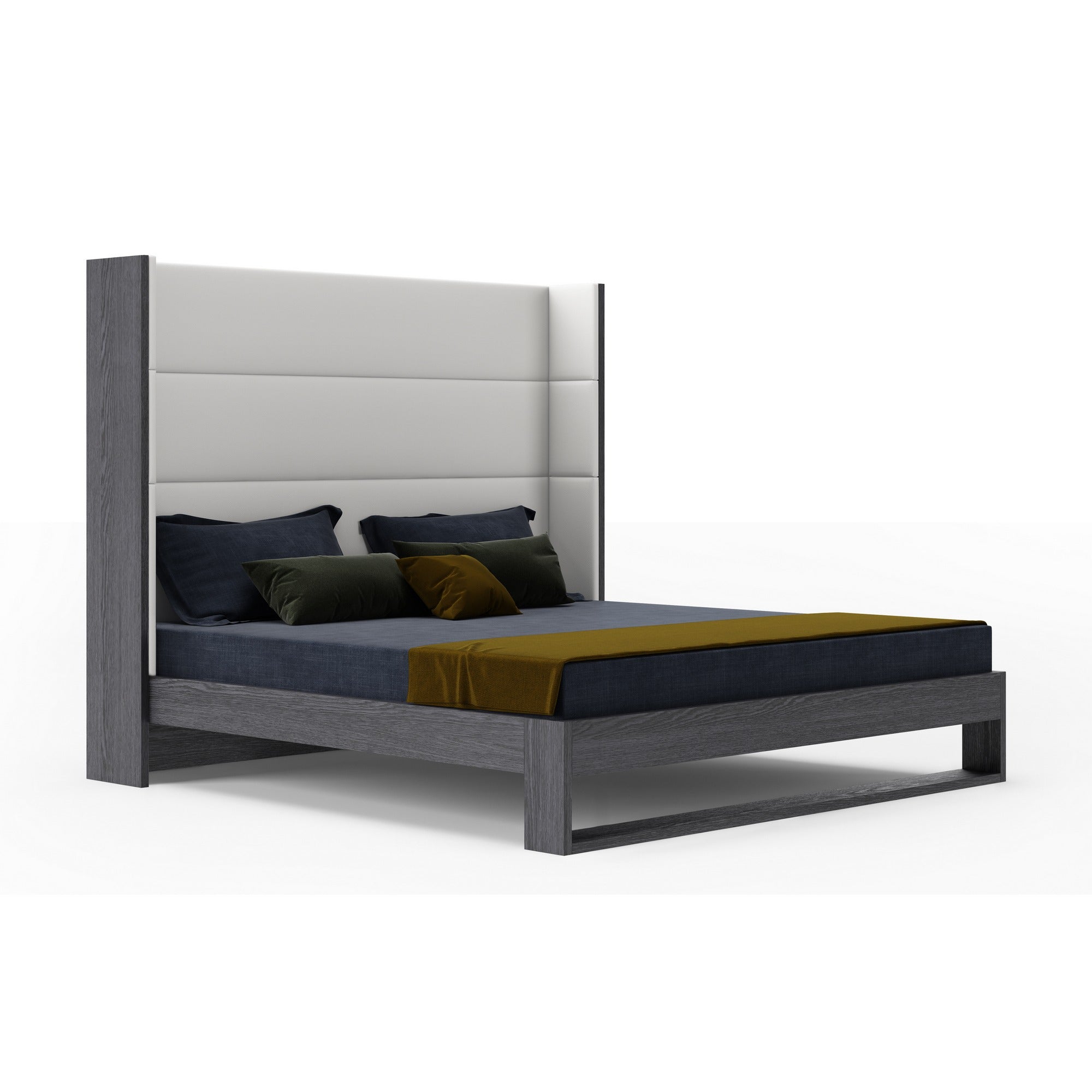 Heloise - Eastern King Contemporary White Leather & Grey Elm Trim Bed - Eastern King Contemporary White Leather & Grey Elm Trim Bed