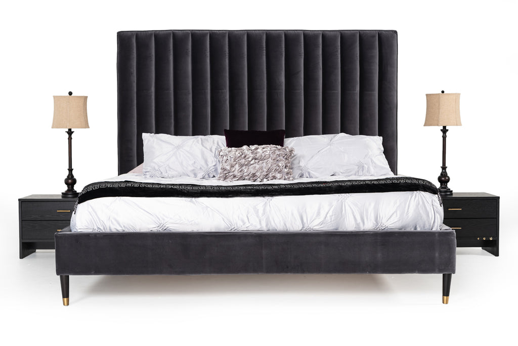 Eastern King Hemlock Modern Grey Velvet Bed