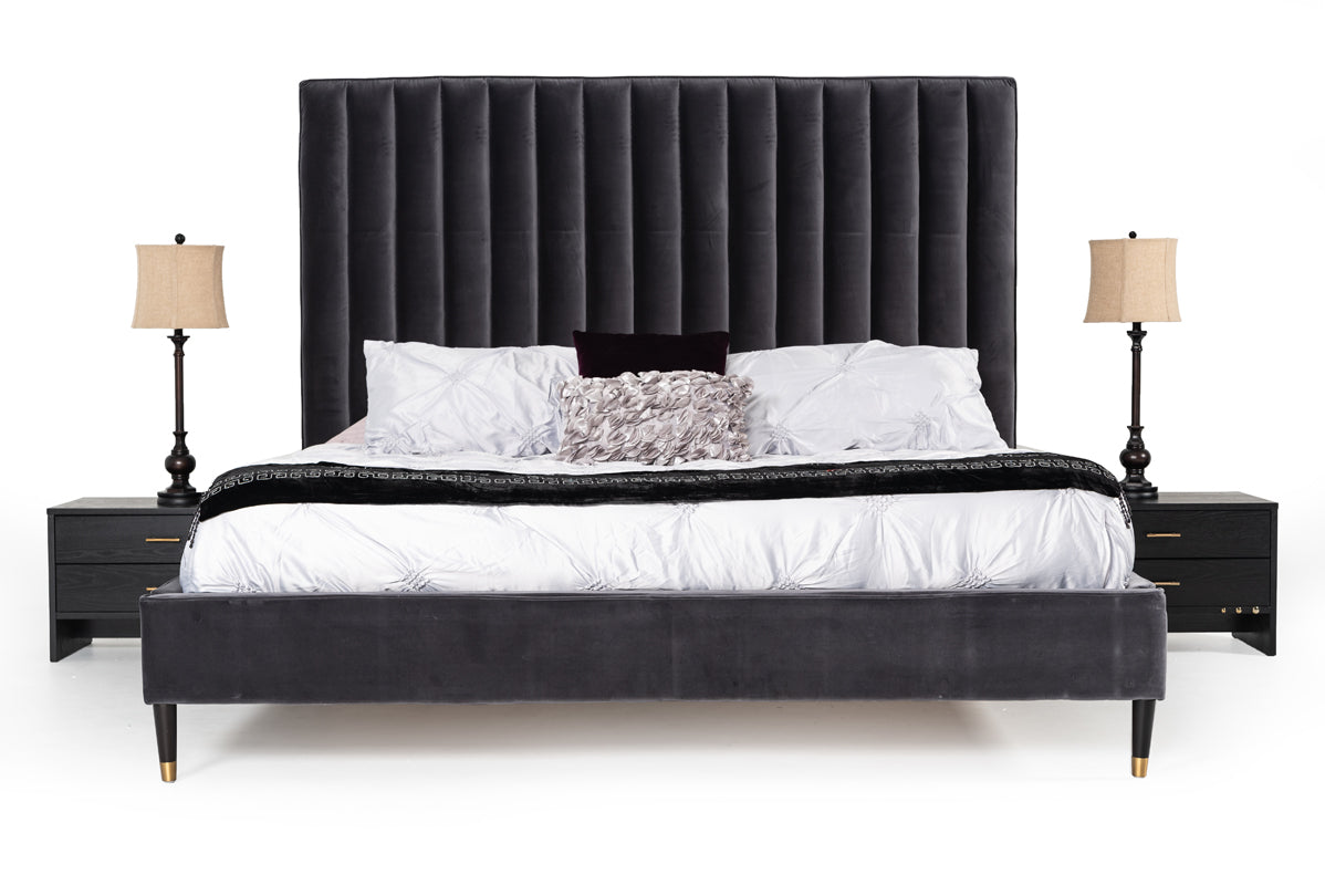 Eastern King Hemlock Modern Grey Velvet Bed