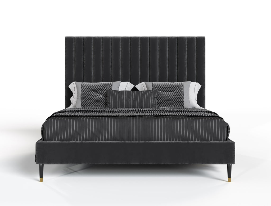 Eastern King Hemlock Modern Grey Velvet Bed