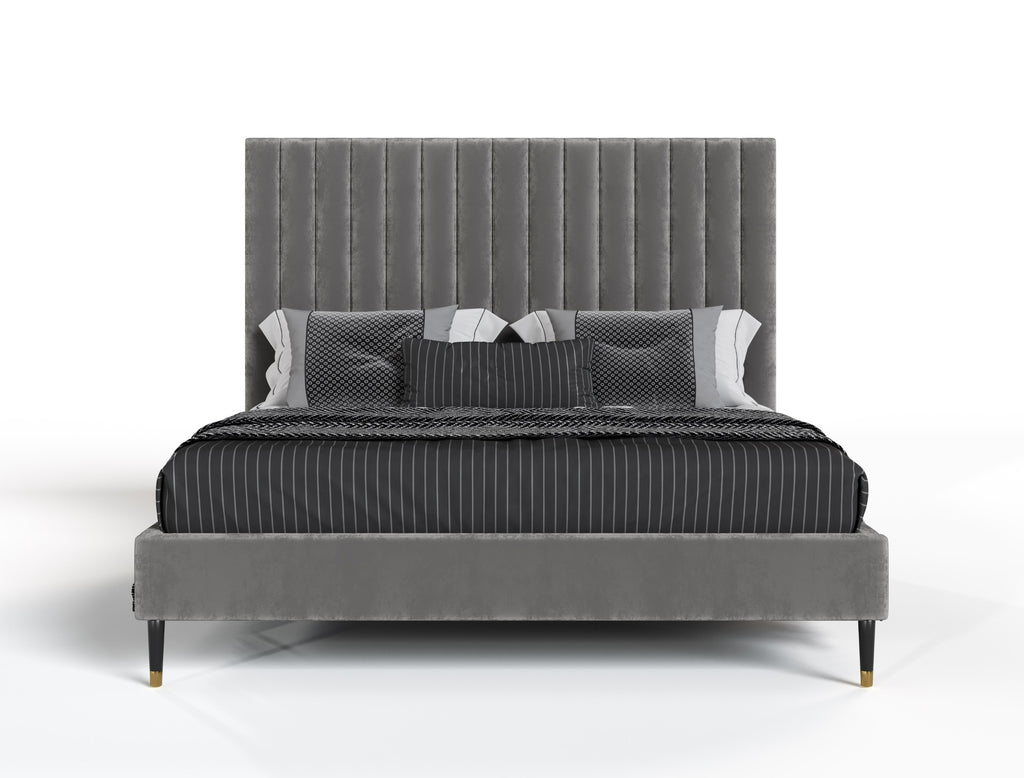 Hemlock - Eastern King Modern Grey Velvet Bed - Eastern King Modern Grey Velvet Bed