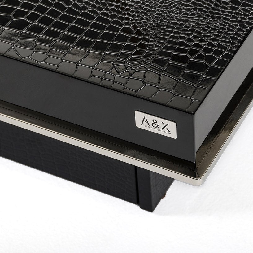 Horizon - Modern Black Crocodile Coffee Table with Pull Out Squares