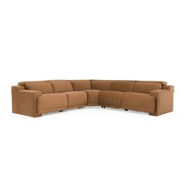 Horton - Modern Brown Fabric Sectional Sofa with 3 Recliners